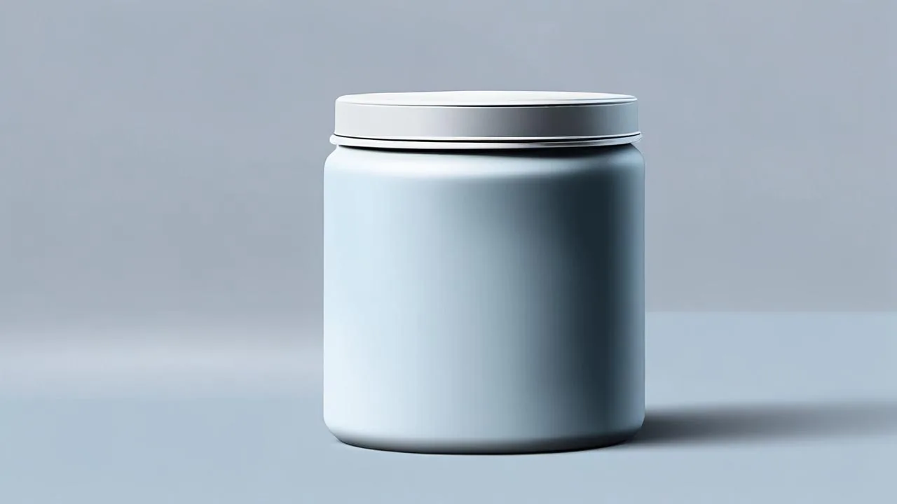 A conceptual illustration of a single closed film canister standing on a plain blue-grey background.